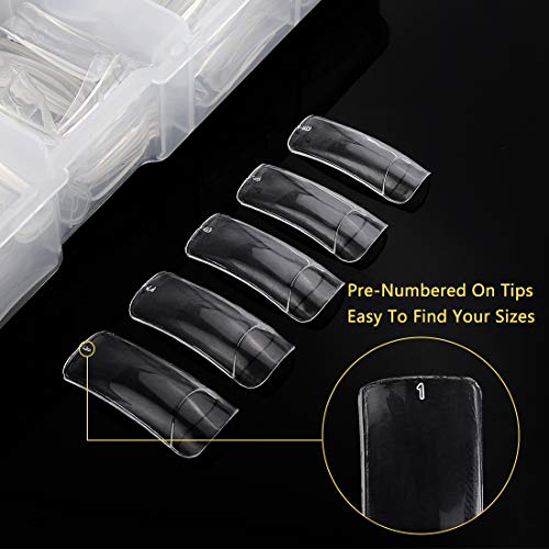 Yokilly Square Nail Tips Set - 1000 Pieces Natural & Clear Fake Acrylic Nails with 10 Sizes for DIY Manicure