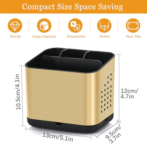 Brushed Gold Toothbrush Holder - 4 Slot Bathroom Organizer