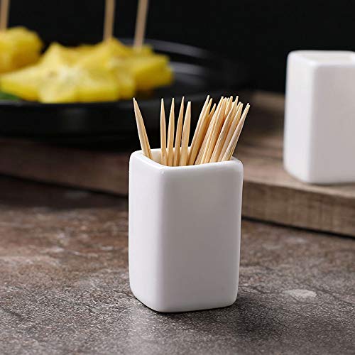 Sizikato 2pcs White Square Ceramic Toothpick Holder Set