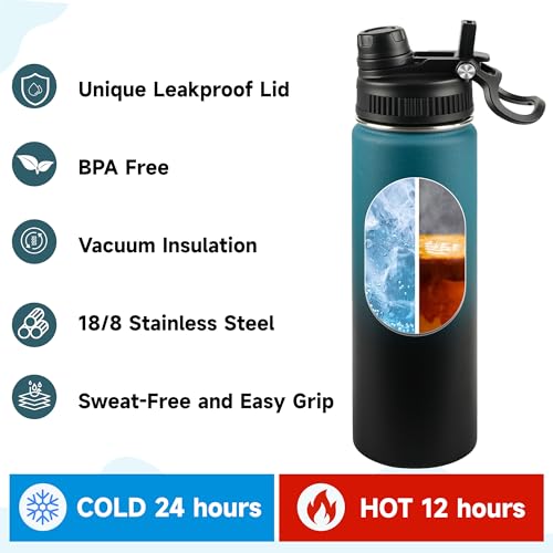 Zynkify 22oz Insulated Water Bottle with 2-in-1 Leak-Proof Lid