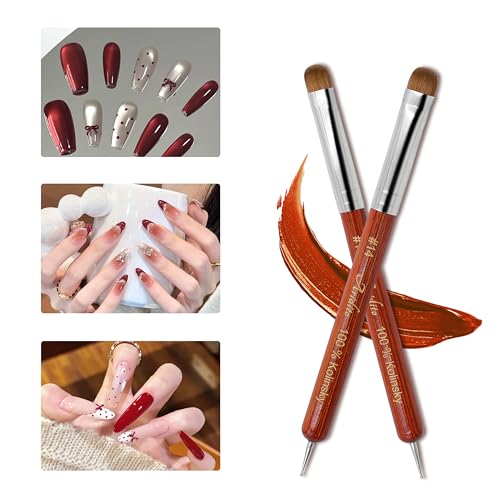 Kolinsky French Nail Brush & Dotting Pen #14 - Wooden Handle, Precision Tips