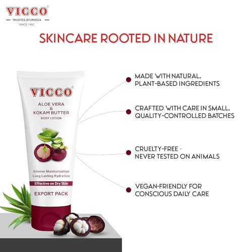 Vicco Aloe Vera and Mangosteen Body & Face Lotion 6.76 Fl Oz – Lightweight, Nourishing, Absorbing