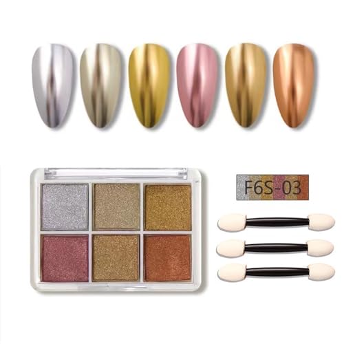 Puyokinm Style-2 Chrome Nail Powder Set 6-Color Holographic Mirror Glitter for Manicure