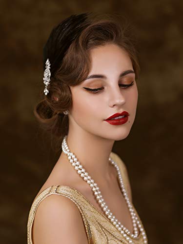 SWEETV 1920s Feather Flapper Headband & Hair Clip for Gatsby Party