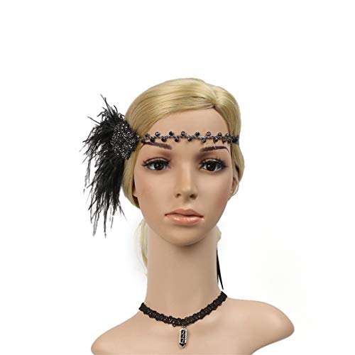 1920s Flapper Headband Great Gatsby Art Deco Feather Hair Accessory