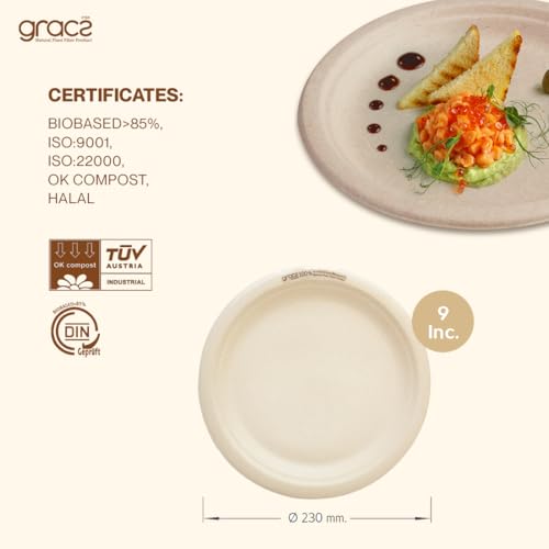 Gracz Compostable Disposable Paper Plates - 9 Inch, 50 Pcs