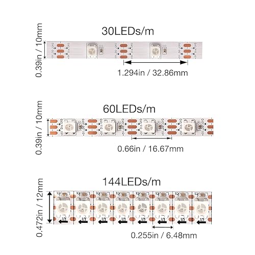 WS2812B LED Strip 5050 SMD RGB - 3.2FT, 144 Pixels, Non-Waterproof