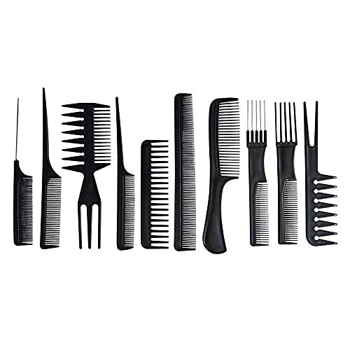 10-Piece Professional Black Hair Combs Set for Styling & Cutting
