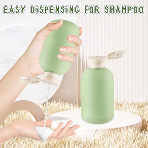 Green Refillable Travel Shampoo Bottles - 6 Pack 6.7 oz with Flip Caps