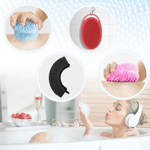 WRNZL 6-Pack Silicone Body Scrubber - Double-Sided Exfoliating Shower Loofah