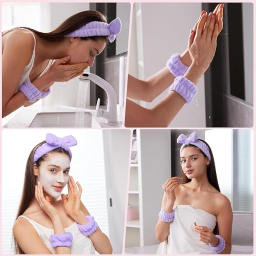 16-Piece Skincare Headband Set for Spa and Makeup - Purple