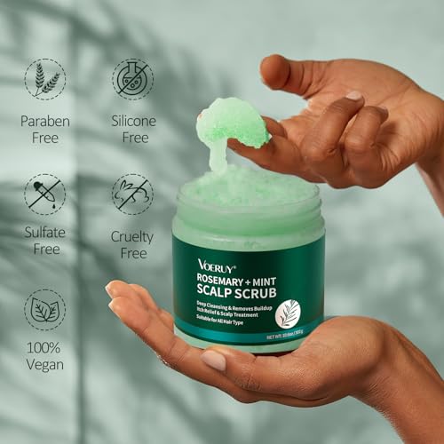 VOERUY Rosemary Scalp Scrub with Mint Oil - 2-in-1 Exfoliator & Treatment, 10.6oz