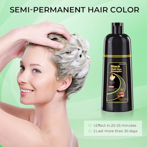 BELEZALIB Black Hair Dye Shampoo 3-in-1 for Women & Men - Gray Coverage