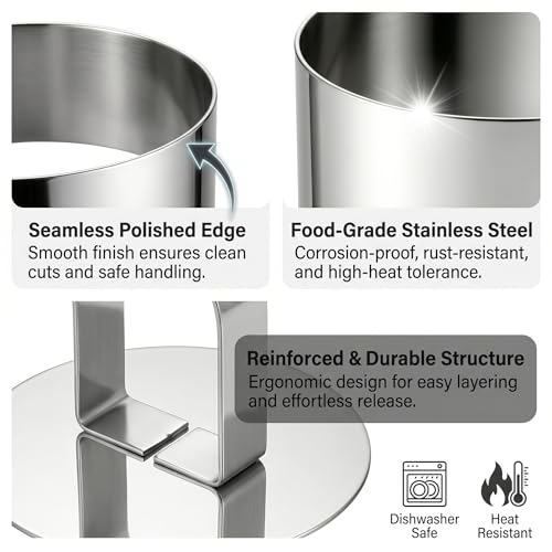 4 Inch Stainless Steel Cake Ring Molds Set with Pushers - Extra High