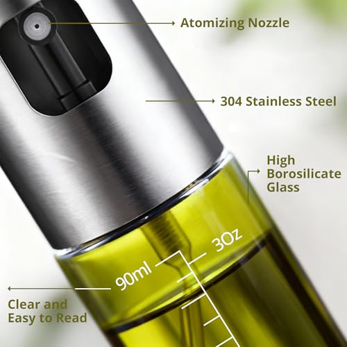 2-Pack UV-Blocking Green Glass Oil Sprayer with Funnel & Brush - 3.4oz Fine Mist Cooking Spray Bottles for Air Fryer, BBQ, and Baking