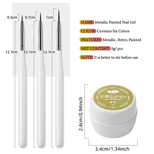LOKFAR 6 Colors Metallic Chrome Gel Nail Polish Set with 3 Nail Brushes