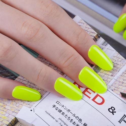 WUHCIM Neon Green Semi-Cured Gel Nail Strips - Style-11, 20Pcs Long-Lasting Lime Green Nail Wraps with File & Stick, UV/LED Lamp Required