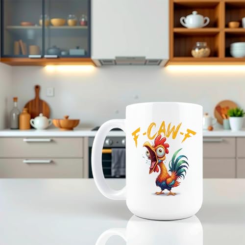 Funny F-Caw-F Coffee Mug for Men - Rooster Hidden Message Gift