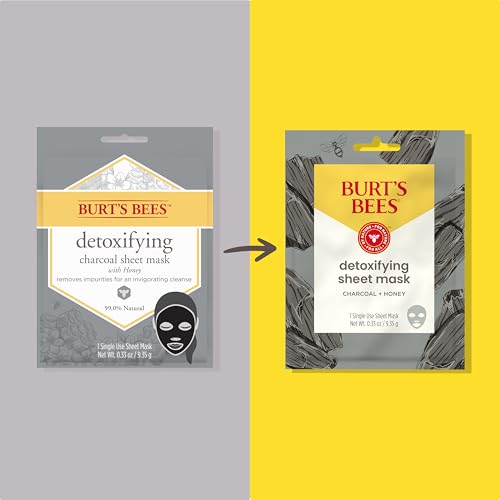Burt's Bees Detoxifying Charcoal Sheet Mask 6 Pack - Natural Face Mask for All Skin Types