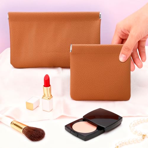 Tiltol Brown Small Makeup Bag Set - 2 PCS Portable Cosmetic Pouches