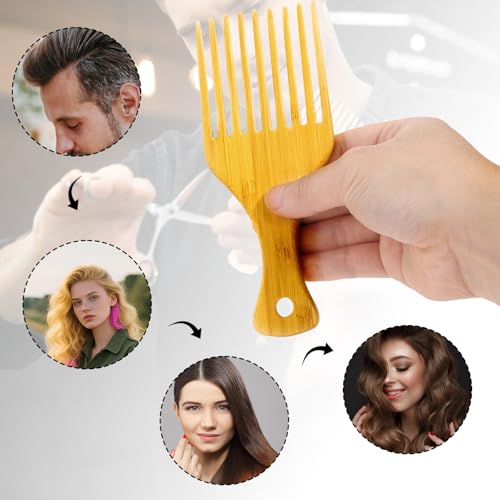 Bamboo Afro Hair Pick Comb Set - 2 Pack Wide Tooth Detangling Combs