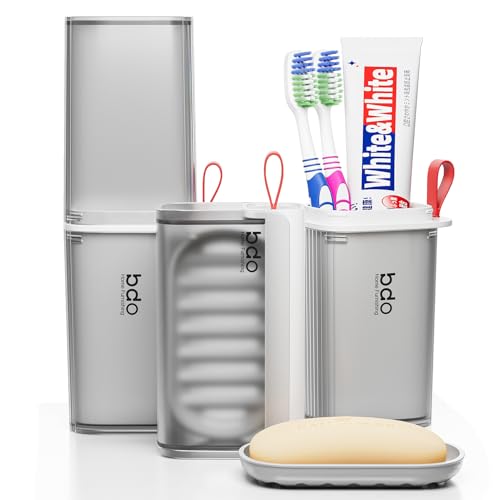 VITVITI Gray White Travel Soap & Toothbrush Case, Portable Bathroom Organizer