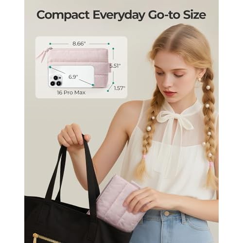 BAGSMART Small Makeup Bag, Puffy Portable Cosmetic Pouch with Charm Zipper, Water-Resistant Travel Organizer for Women (Baby Pink, Small)