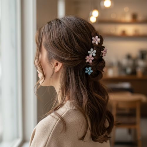 Mini Flower-Shaped Hair Clips for Girls - 10 Pcs Multicolor Pearl Barrettes