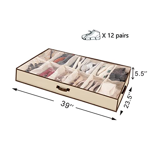 Underbed Shoe Storage Organizer - 12-Cell See-Through Bag