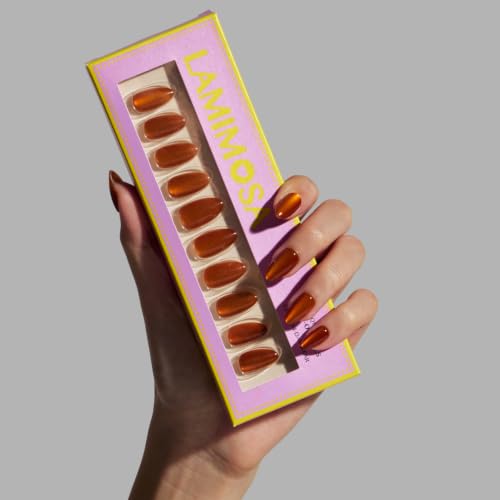 LAMIMOSA 32 Pcs Short Almond Press-On Nails - Amber Gel Fake Nails Kit