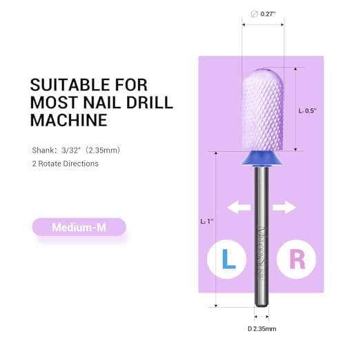MelodySusie Medium-M Purple Ceramic Nail Drill Bit - Large Round Top, Manicure & Pedicure