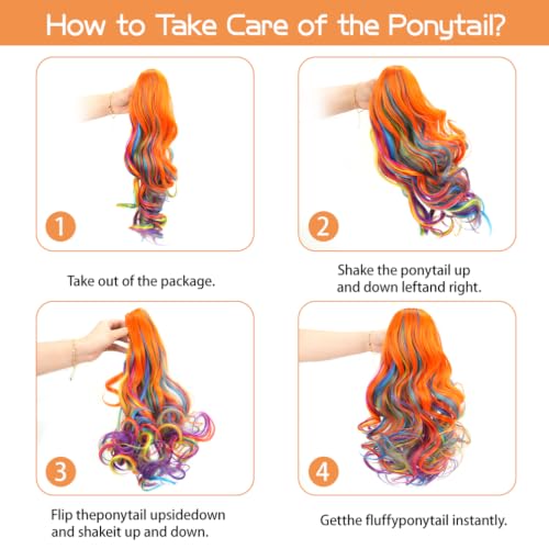 Rosmile 16 Inch Colorful Claw Clip Ponytail Extension Curly Wavy Hair, Pink Purple