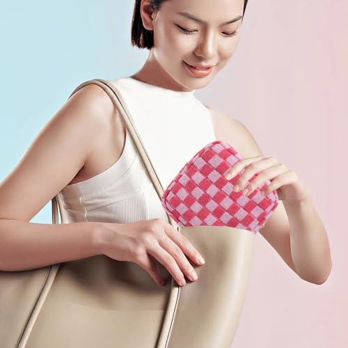 Mini Pink Makeup Bag - Quilted Cosmetic Organizer for Travel