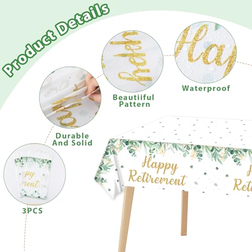 Sage Green Retirement Party Tablecloths - 3 Pack, 107 x 54 Inch