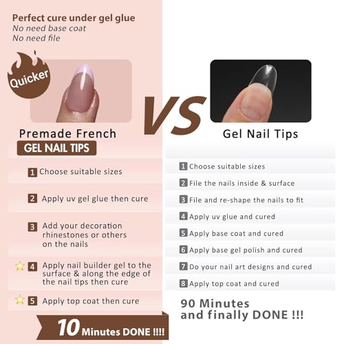 KQueenest Multi-Color French Gel Nail Tips - Medium Almond Press-On Nails, 150 Pcs