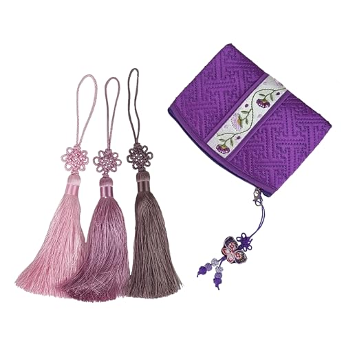 Mini Korean Silk Knot Norigae Set - 2 Pack Dark Red Bag Charms