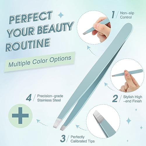 Mudder Light Blue 12-Piece Stainless Steel Eyebrow & Facial Hair Tweezers Set