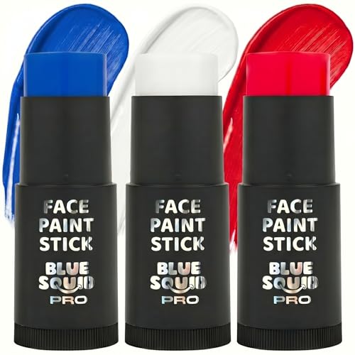 Blue Squid PRO Red, White & Blue Face Paint Stick XL Waterproof Body & Eye Makeup