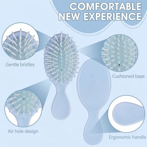 Dusty Blue Mini Hair Brush Set - 12 Pack Travel Detanglers