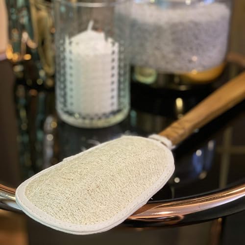 FAAY 17-Inch Natural Loofah Back Scrubber with Long Teak Handle