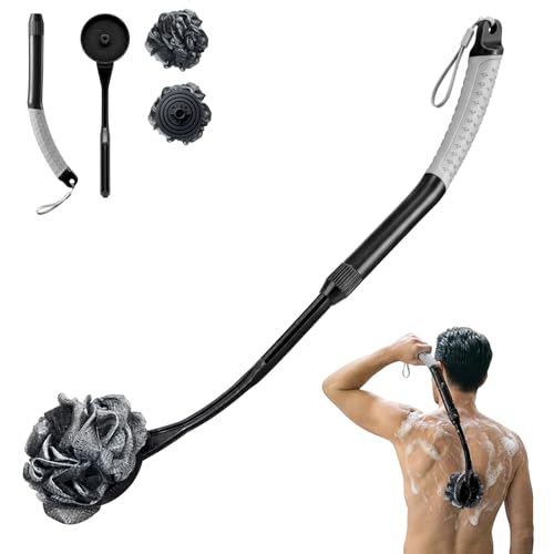 Retractable Back Loofah with Handle - Ergonomic Shower Scrubber for Body