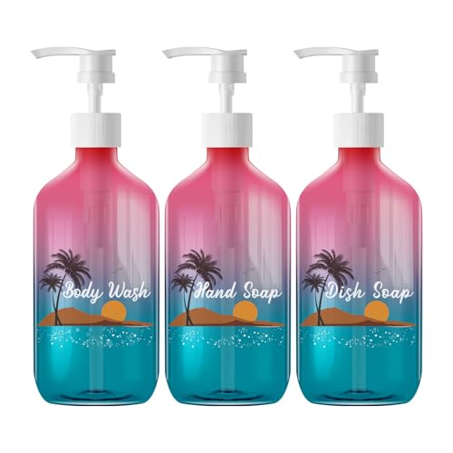 Gradient Plastic Pump Bottles 500ml - 3 Pack with Labels