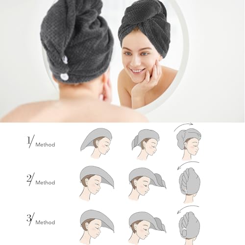 SINLAND Microfiber Hair Drying Cap Towel - Dark Grey, 3 Pack