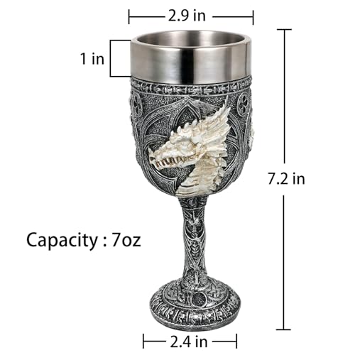Medieval Dragon Skull Chalice - 7oz Stainless Steel Goblet