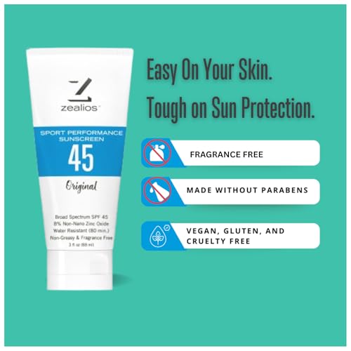 Zealios SPF 45 Water & Sweat Resistant Sunscreen 3 oz for Kids & Adults