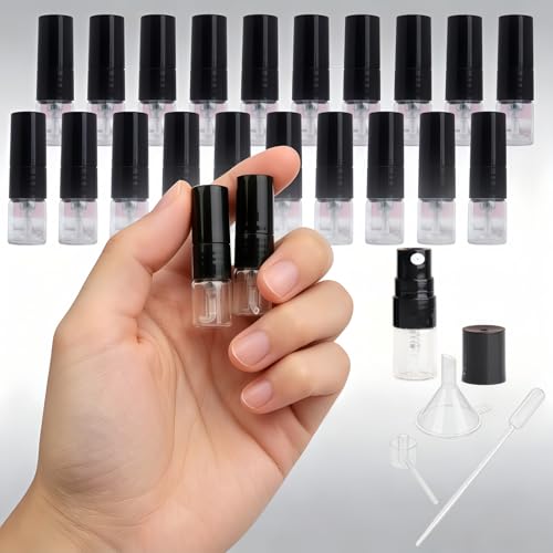 ACGarden 20pcs 1ML Black Glass Perfume Atomizer Bottles Refillable Travel Spray