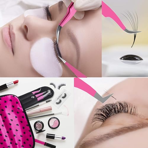 SIVOTE Black & Pink Lash Tweezers Set - 6 Pack for Volume & Isolation