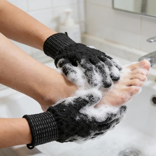 Exfoliating Bath Gloves - Heavy Texture Body Scrub Mitts for Smooth Skin