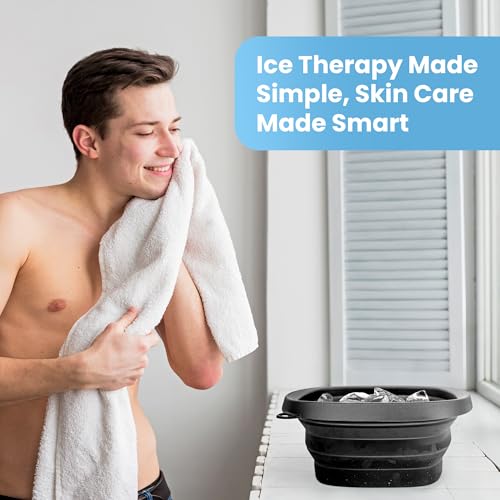 Foldspark Black Collapsible Ice Face Bowl for Cold Water Therapy, Portable Silicone Facial Tub