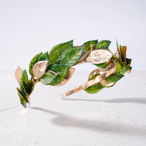 KorViSHOW Gold and Green Laurel Leaf Headband Roman Greek Crown for Parties & Weddings